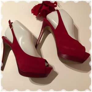 Red Suede Sam Edelman Peep Toe Stilettos